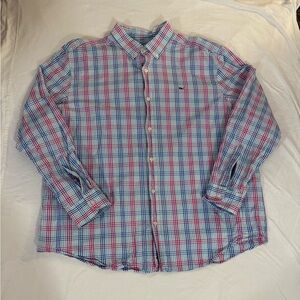 Vineyard Vines Plaid Whale Shirt Men’s 2XL XXL Button Down Shirt Blue Pink